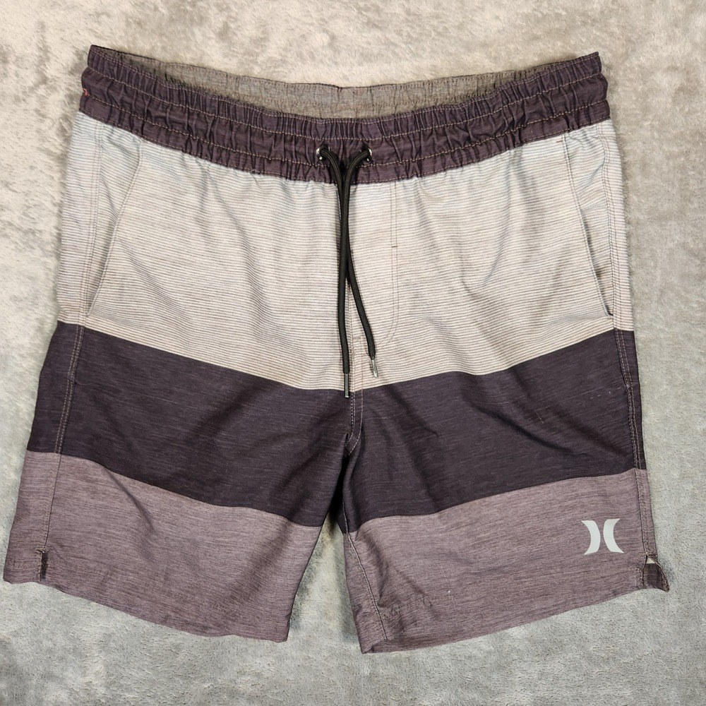 Hurley Board Shorts Men M HSP21VMS-02031 Gray Striped Elastic EUC